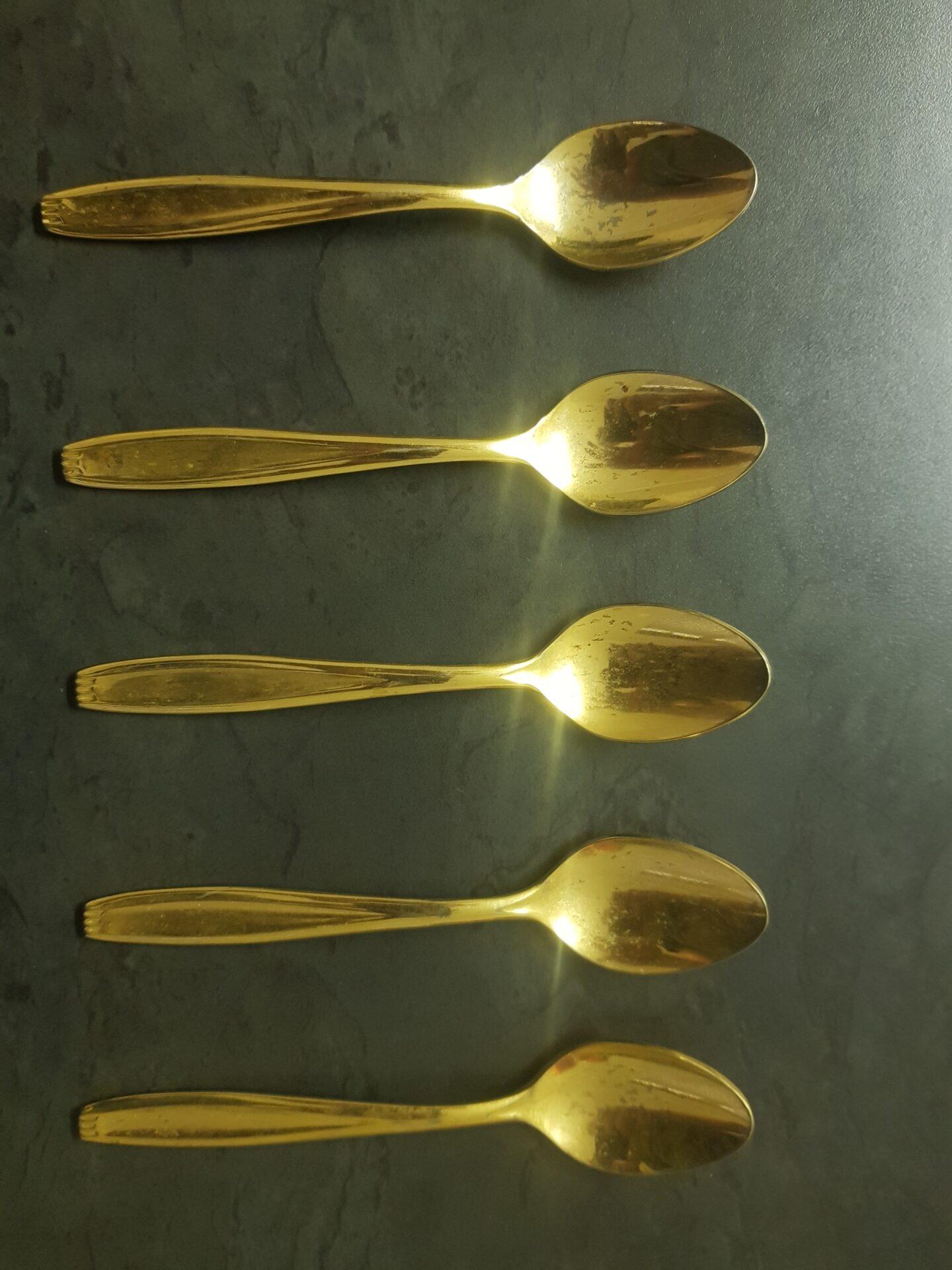 Set of 5 23 Karat gold plated  teaspoons 1960
