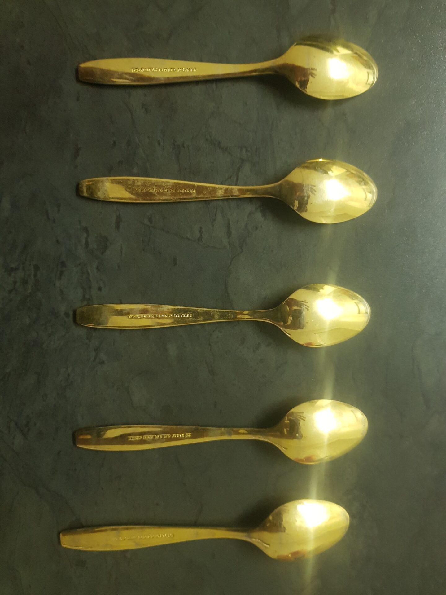 Set of 5 23 Karat gold plated  teaspoons 1960