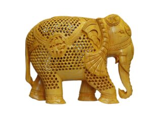 Handcrafted Undercut Wooden Elephant Statue