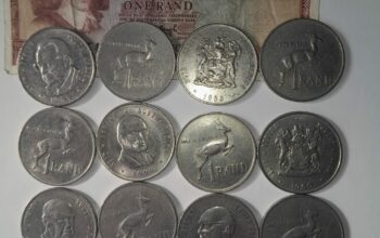 Old South african 1rand coins +note
