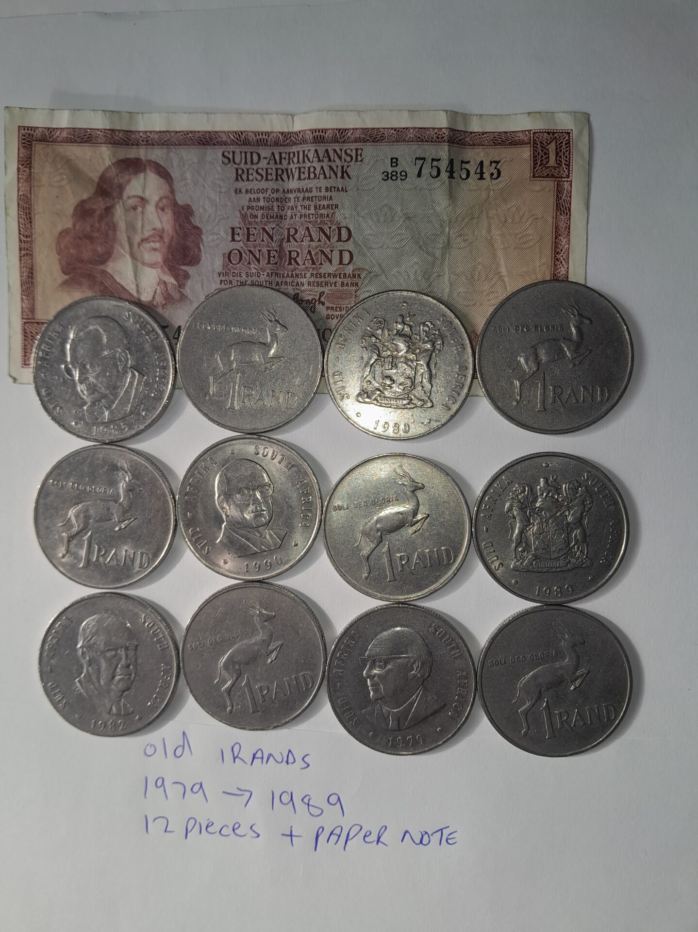 Old South african 1rand coins +note