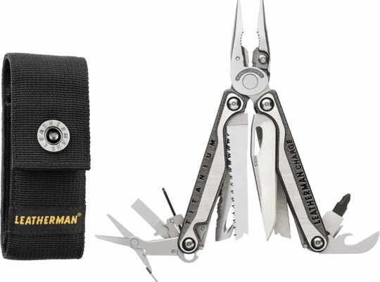 Leatherman Charge Plus TTi – Titanium multi-tool with all locking tools including knives, pliers, saw and screwdriver, camping and fishing tool made in the USA, in stainless steel