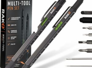RAK Multitool Pen 2-Pack – Multi-Tool Pens with LED Light, Flathead & Phillips Screwdrivers, Level, Ruler, Bottle Opener, and Stylus. Gift-Ready Box with Ink Refills & Batteries. Great for EDC.