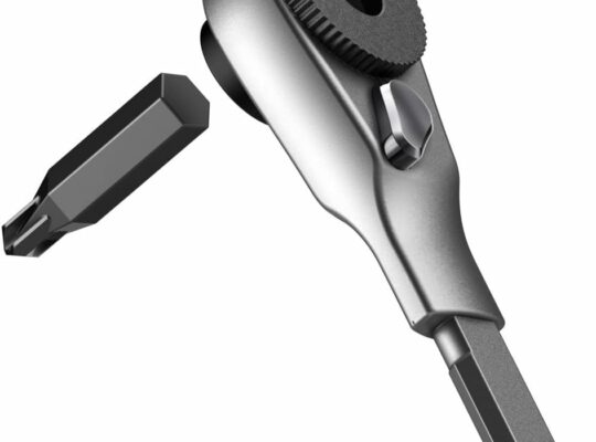 GALVANOX Flat-end Ratchet Driver Designed for Leatherman Models – Compatible with Multi-tool Flat Bit Kits and Standard 1/4″ Hex Bits (Brushed Steel)