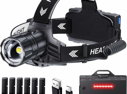 Sinvimes 990000 Lumen LED Rechargeable Headlamp, 60H Long Battery Life Head Lamp with 5 Modes & IPX7 Waterproof & Zoomable, 120° Adjustable Head Light for Adults, Outdoor, Camping, Hardhat