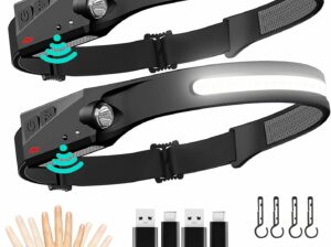 FBKK Rechargeable LED Headlamp 2 Pack, 230°Wide Beam Head Lamp with Motion Sensor, Waterproof Lightweight Headlight Flashlight for Camping, Hiking, Running, Outdoor for Adults and Kids