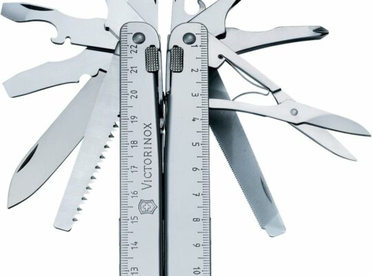 Victorinox Swiss Tool Swiss Army Knife, 24 Function Swiss Made Multi-Tool with Needle-Nose Pliers, Wire Cutters and Large Blade – Silver