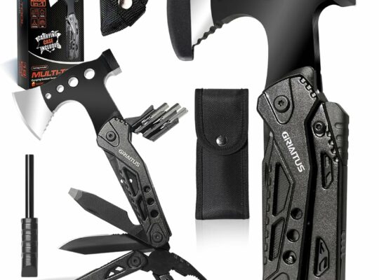 Camping Multitool Accessories Gifts for Men Dad 16 in 1 Upgraded Multi Tool Survival Gear with Axe Hammer Pliers Saw Screwdrivers Bottle Opener Whistle & Portable Sheath For Hiking,Fishing