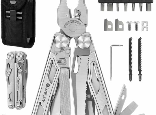 BIBURY Multitool Pliers Pro BI2045, Foldable Multitools with Replaceable Wire Cutters and Saw, Stainless Steel Multi Tool w/Upgraded Scissors and Screwdriver Set, Ideal for Camping, Fishing, Survival