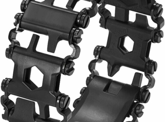 Stainless Tool Bracelet for Men Compatible for LEATHERMAN TREAD and Watch Band 29 in 1 Survival Hiking Camping Travel Friendly Multitools Wearable Bracelet （Black）