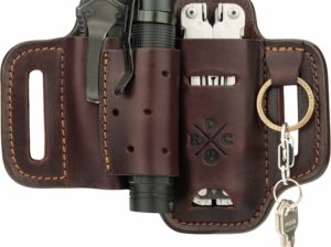 Multitool & Flashlight Holster, Leather EDC Organizer Belt Pouch Fits Multitool, Knife, Flashlight, Keys – Compatible with Heavy Duty Leatherman, Gerber, SOG