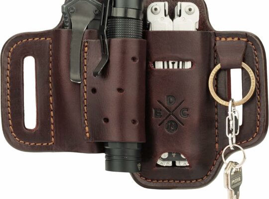 Multitool & Flashlight Holster, Leather EDC Organizer Belt Pouch Fits Multitool, Knife, Flashlight, Keys – Compatible with Heavy Duty Leatherman, Gerber, SOG