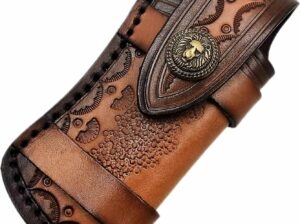 4.25” Genuine Leather Pocket Knife Sheath,Horizontally Carry Snap Case for Leatherman Wave,Full Grain Leather Knife Pouch for Small Folding Knife,EDC Knife Holster Belt Loop Brown
