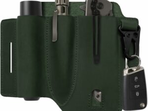 Jack&Chris Leather EDC Multitool Sheath for Belt, EDC Belt Organizer for Leatherman Tools, EDC Pocket Organizer for Men with Pen Holder, Key Fob, Flashlight Sheath