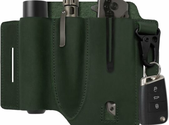 Jack&Chris Leather EDC Multitool Sheath for Belt, EDC Belt Organizer for Leatherman Tools, EDC Pocket Organizer for Men with Pen Holder, Key Fob, Flashlight Sheath