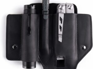 Gentlestache Leather Sheath for Leatherman Multitool Sheath EDC Pocket Organizer with Clip for Belt and Flashlight Holster Multitool with Pocket Clip Black