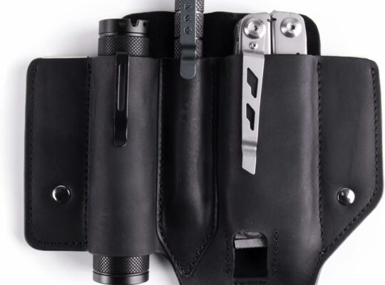 Gentlestache Leather Sheath for Leatherman Multitool Sheath EDC Pocket Organizer with Clip for Belt and Flashlight Holster Multitool with Pocket Clip Black
