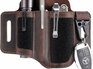 VIPERADE PL3 Multitool Sheath, Leather Sheath with DIY Patch Area, EDC Pocket Organizer for Men, Leatherman Sheath Flashlight Holder with Pen Holder, EDC Belt Organizer with Key Holder (A-Dark Brown)