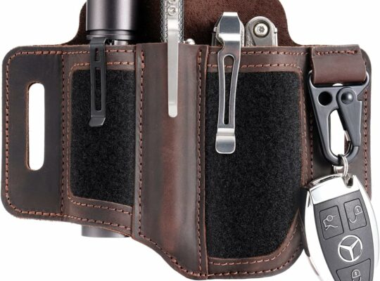 VIPERADE PL3 Multitool Sheath, Leather Sheath with DIY Patch Area, EDC Pocket Organizer for Men, Leatherman Sheath Flashlight Holder with Pen Holder, EDC Belt Organizer with Key Holder (A-Dark Brown)
