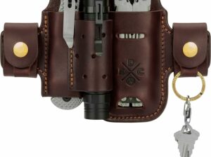 Multitool & Flashlight Holster, Leather EDC Organizer Belt Pouch Fits Multitool, Knife, Flashlight, Keys – Compatible with Heavy Duty Leatherman, Gerber, SOG