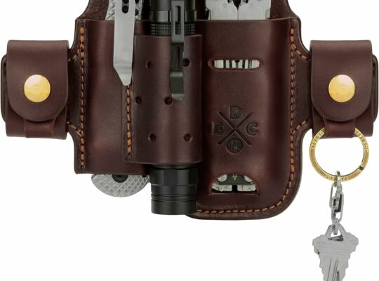 Multitool & Flashlight Holster, Leather EDC Organizer Belt Pouch Fits Multitool, Knife, Flashlight, Keys – Compatible with Heavy Duty Leatherman, Gerber, SOG