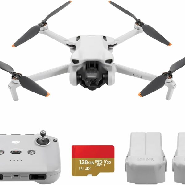 DJI Mini 3 Fly More Combo, Drone with 4K UHD Camera for Adults, 2 Extra Batteries, 128GB microSD Card, 38-min Flight Time, Intelligent Modes, Auto Return, Bundle for Beginners & Pros
